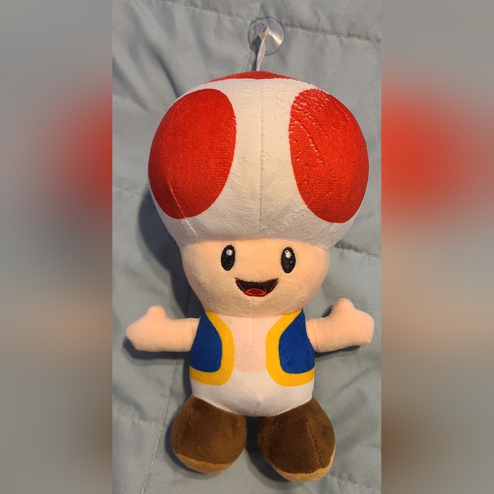 Nintendo Super Mario Blue Red Toad Plush Figure Stuffed Toy 9" Suction Cup Hang